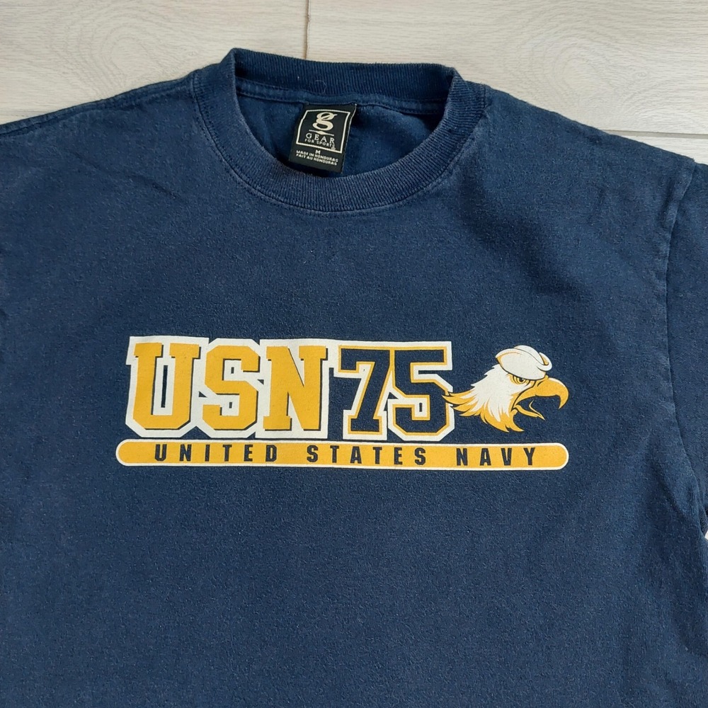 Gear For Sports USN75 Navy T Shirt Mens Medium Blue Short Sleeve Graphic Eagle - Picture 2 of 6